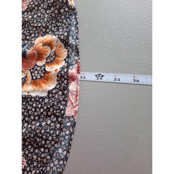 LOFT Outlet Floral Print Blouse 3/4 Sleeves Womens Small Petite Black Orange - Picture 6 of 6